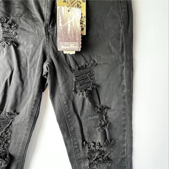 Hart Denim The Bandit Destroyed BF Cuff Distressed Black Jeans Size 25 - Picture 2 of 7